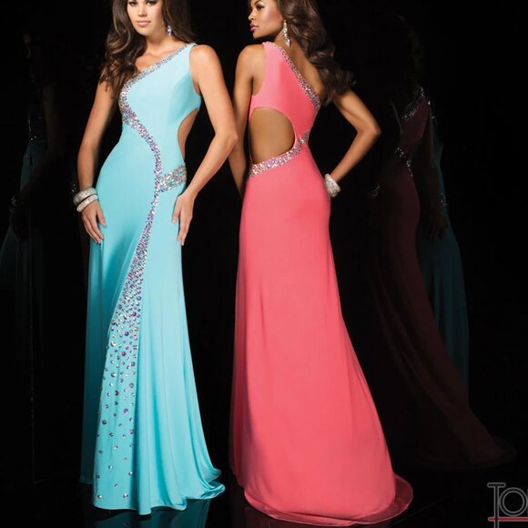 Tony Bowls Le Gala 114517 Coral 2 Long Jersey Prom Party Dress - Picture 1 of 5